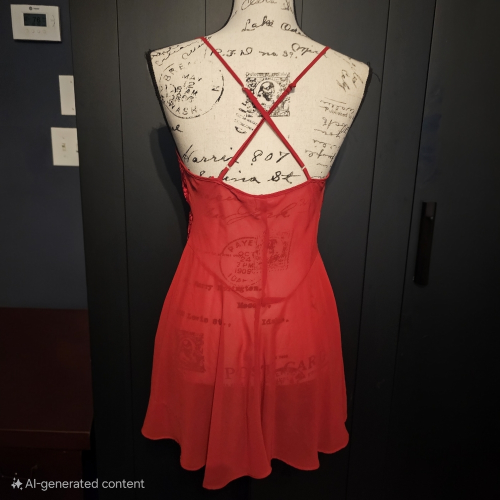 Cacique Red Lace Robe And Babydoll Intimates - Picture 3 of 5